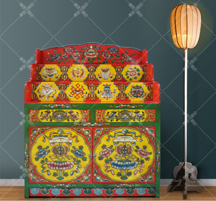 藏式彩绘佛龛仿古供桌财神柜佛柜观音柜立柜佛台神台中式实木供台