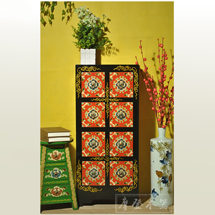 藏式彩绘八斗柜客厅卧室柜子实木斗柜多抽屉储物柜简约现代家具