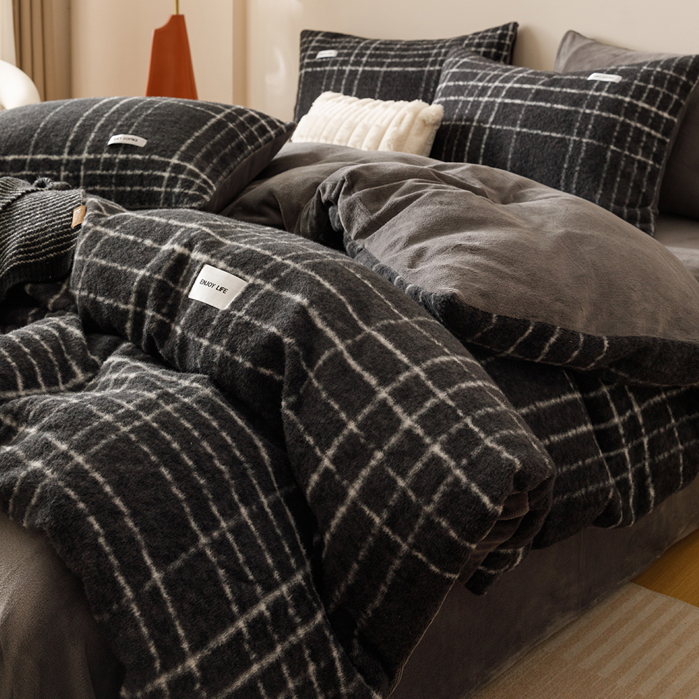 复古秋冬加厚仿羊绒牛奶绒四件套