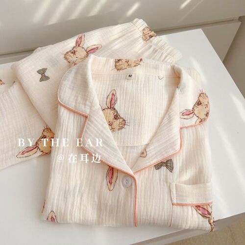 在耳边女春秋纯棉纱布家居服