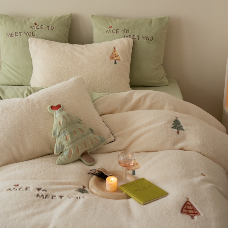 圣诞小树四件套牛奶绒保暖加厚