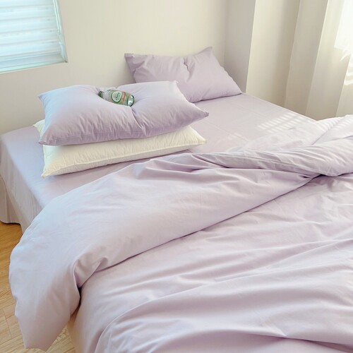 奶油紫色四件套全棉水洗棉北欧风