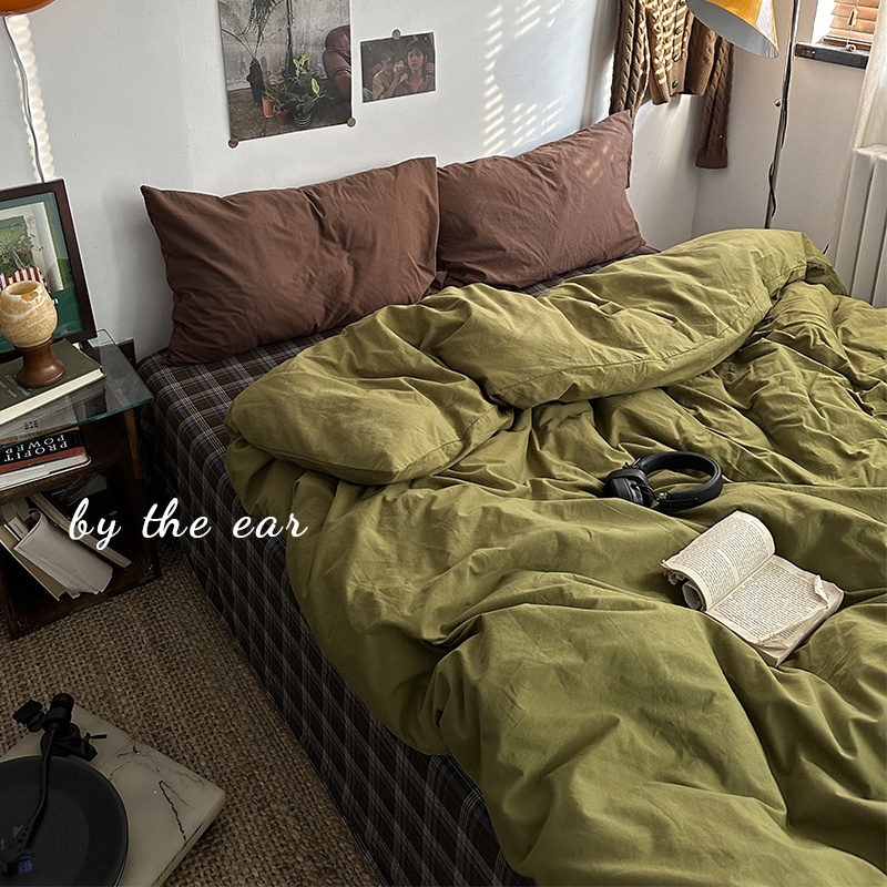 撞色四件套纯棉简约色织水洗