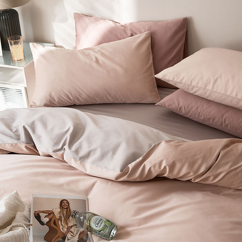 简约纯色双拼贡缎四件套