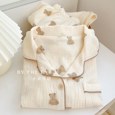 遇见小熊女款棉纱皱纱睡衣家居服