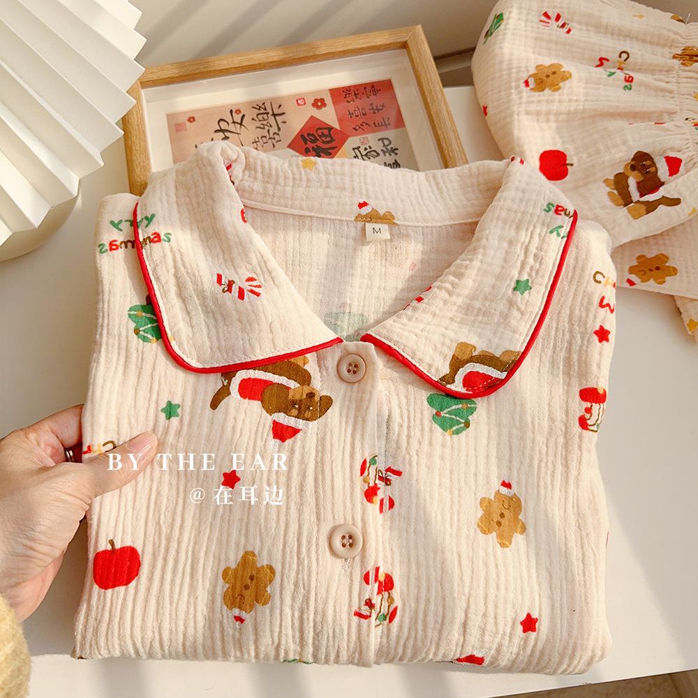 卡通纯棉家居服皱皱纱宽松休闲