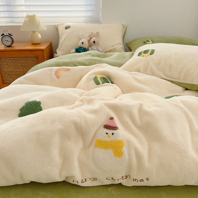 圣诞树四件套牛奶绒少女心毛巾绣
