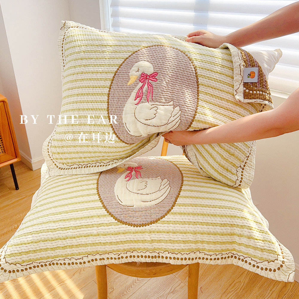 清新小天鹅｜纯棉四层纱布枕巾成人柔软卡通枕头巾防头油四季通用,床上用品,枕巾,淘宝优惠券,粉丝福利购,淘宝优惠卷