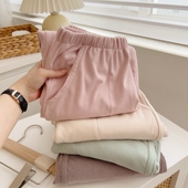 在耳边 坑条双面德绒磨毛睡裤 女秋冬季 保暖可外穿家居裤 长裤