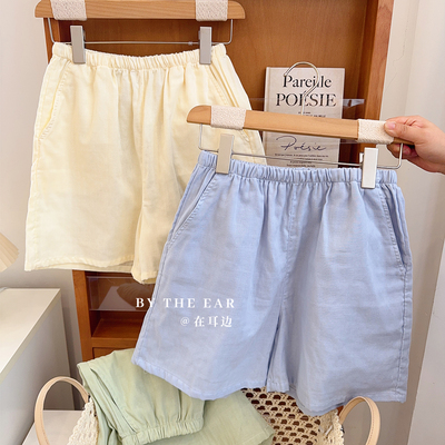 日系简约纯色纯棉纱布睡裤短裤女