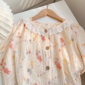 宽松长袖 气球小熊｜可爱睡衣女士春秋夏季 纯棉皱皱纱布薄款 家居服