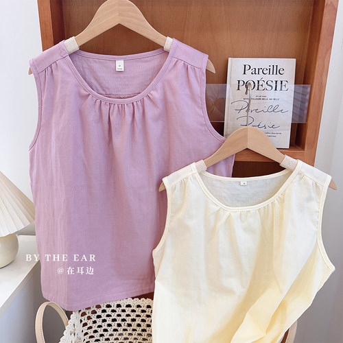 全棉纱布无袖背心睡衣女款上衣