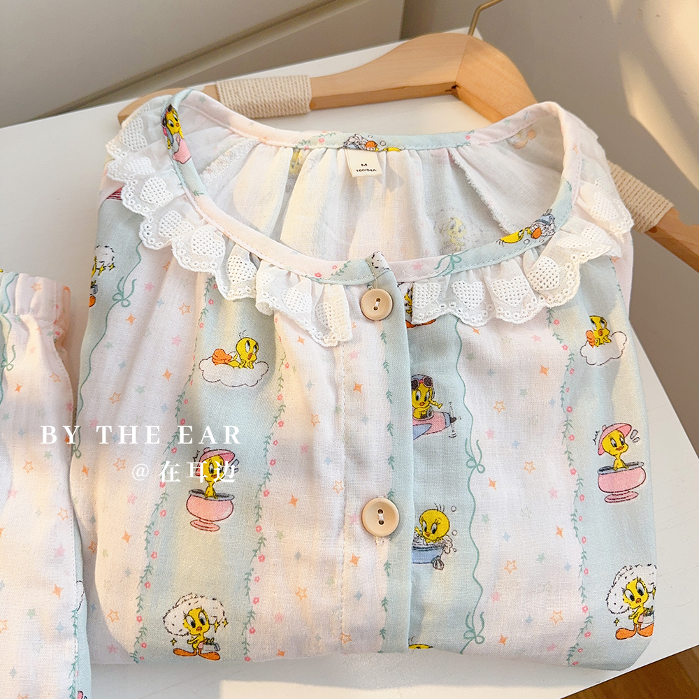 顽皮鸭鸭｜卡通可爱纯棉双层纱布睡衣女款夏季纯棉布料全棉婴儿棉