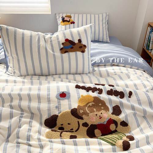 宝宝小狗全棉水洗棉毛巾绣四件套