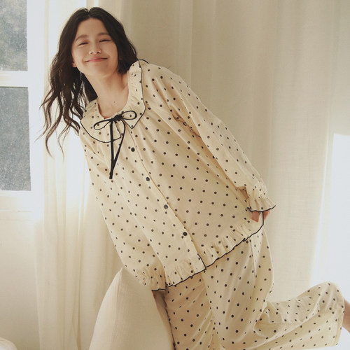 春季全棉双层纱娃娃领家居服套装