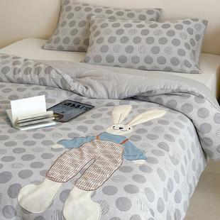 在耳边少女心全棉色织双层纱卡通贴布绣儿童被秋冬厚被子纯棉被芯