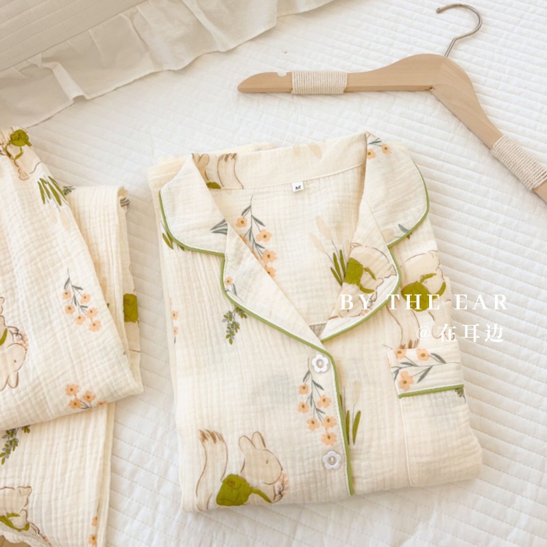 日系小松鼠女款全棉双层纱家居服