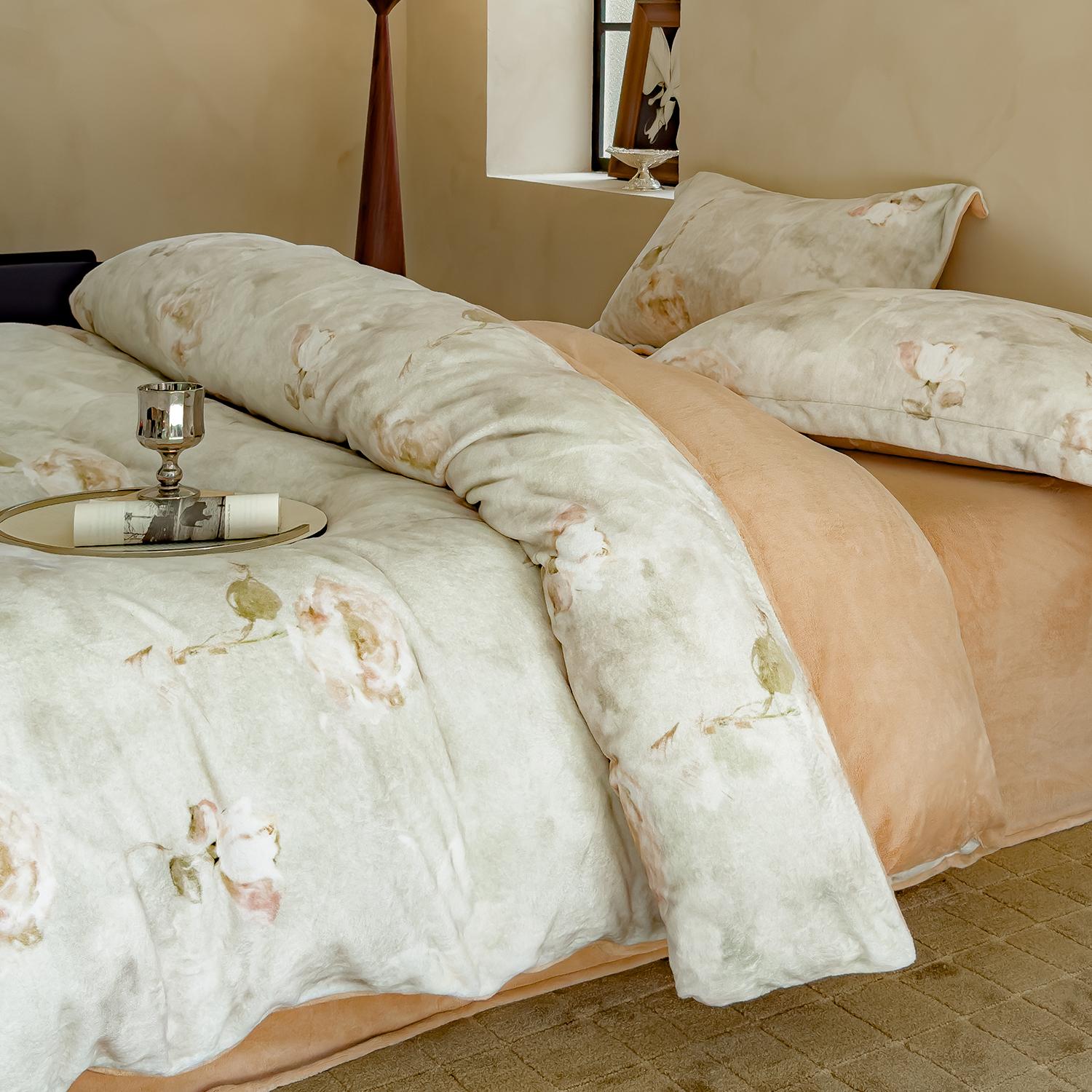 加厚牛奶绒四件套纯棉进口导电丝