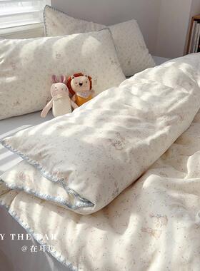 乖乖小花兔｜卡通柔软双层纱床上四件套全棉纯棉被套床单床笠款