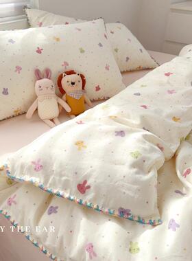 在耳边可爱小兔子全棉四件套柔软双层纱被套床单床笠款床上用品