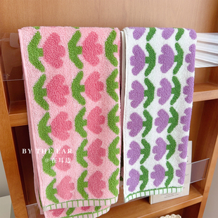 小清新郁金香小方巾纯棉家用吸水加厚柔软擦手巾洗脸毛巾面巾