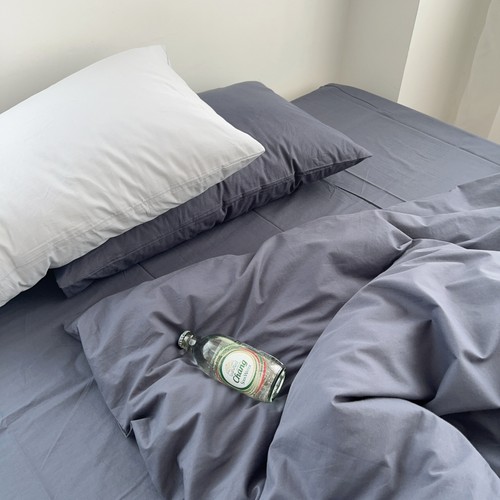 深蓝色四件套全棉水洗棉简约风