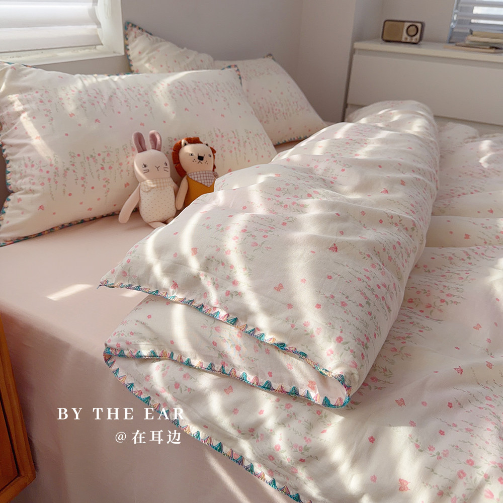桃桃粉花｜少女心小清新全棉双层纱四件套纯棉碎花床上用品三件套,床上用品,床品套件/四件套/多件套,淘宝优惠券,粉丝福利购,淘宝优惠卷