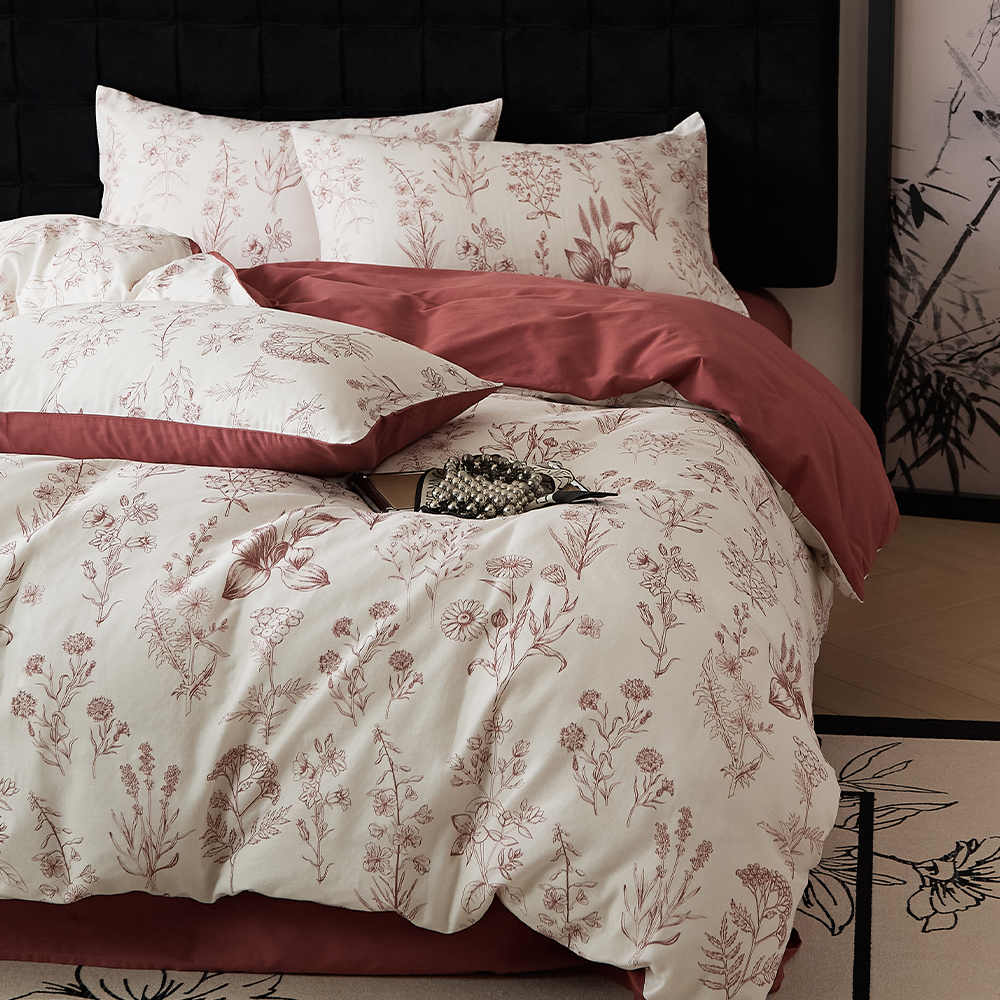 复古花卉全棉双层纱印花四件套