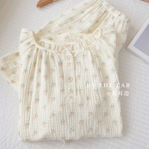 小碎花微光女纱布全棉甜美家居服