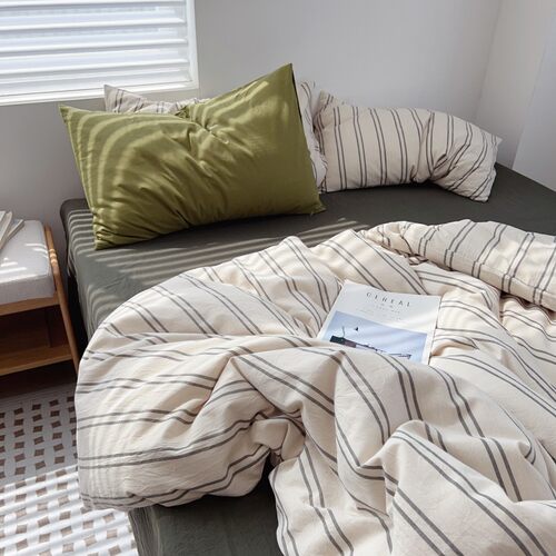 水洗棉色织条纹四件套全棉中古风