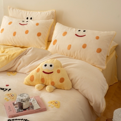 牛奶绒华夫格四件套加厚卡通可爱