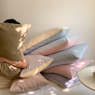 在耳边简约双拼枕套纯棉长绒棉高密磨毛单人枕套48 74单只枕头套