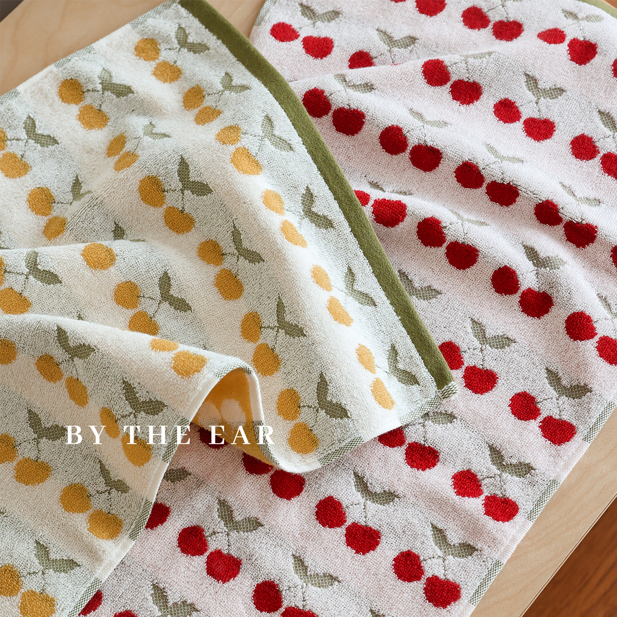 在耳边清新色织提花樱桃全棉毛巾洗脸方巾纯棉毛圈柔软吸水大浴巾