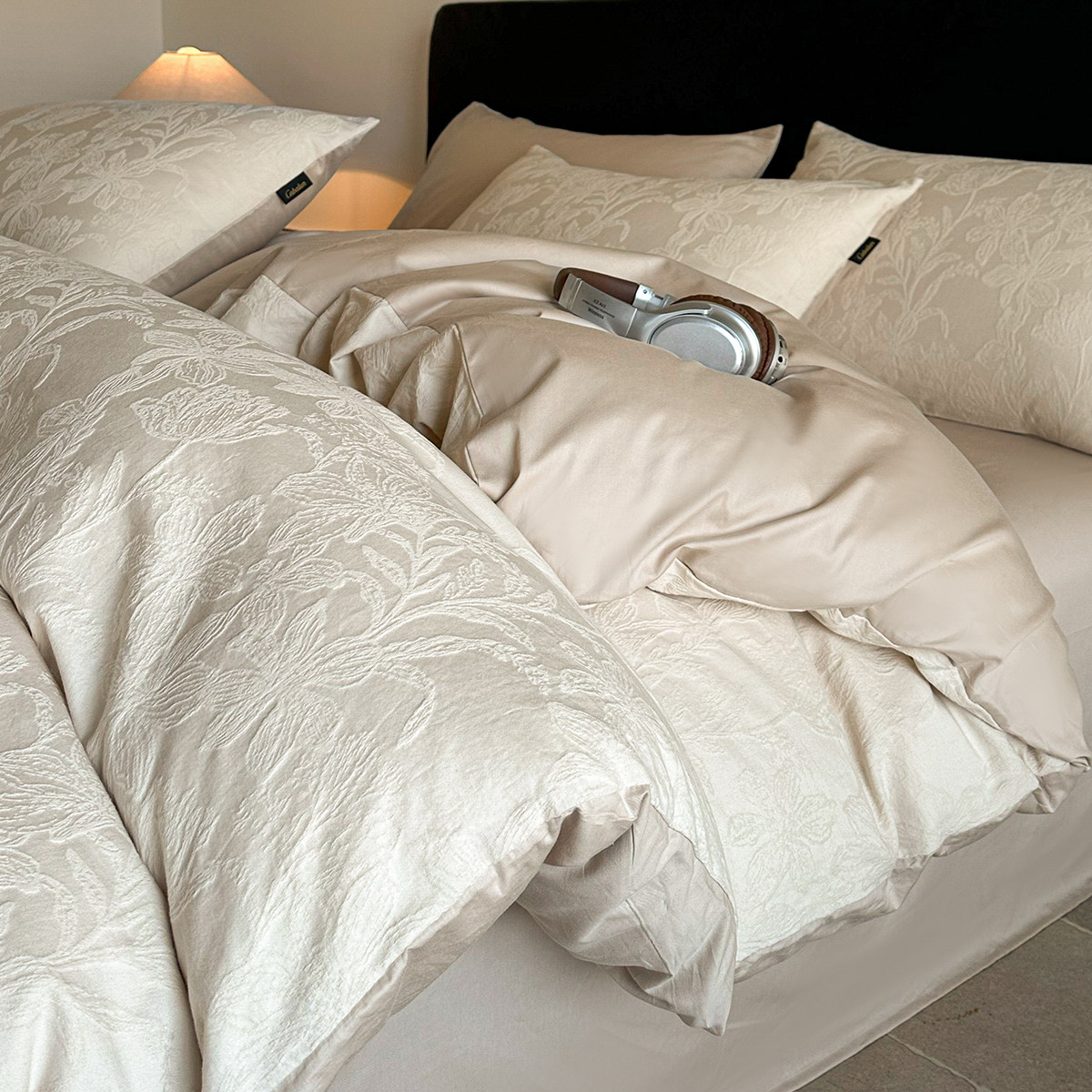 在耳边简约全棉厚织提花四件套复古纯棉床上用品宿舍三件套床笠,床上用品,床品套件/四件套/多件套,淘宝优惠券,粉丝福利购,淘宝优惠卷