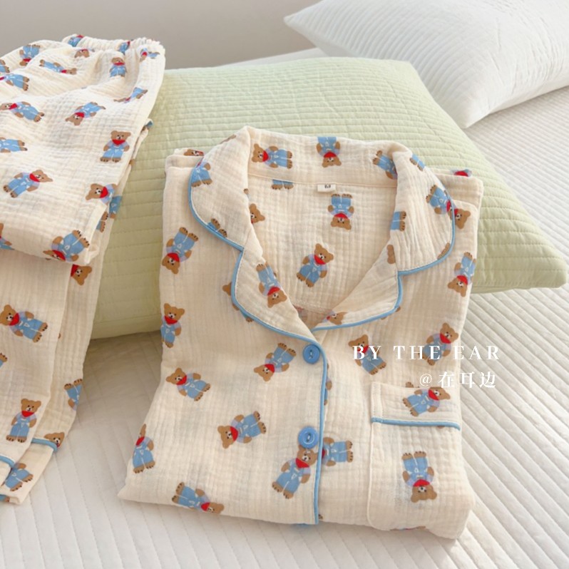 日系可爱小熊女款皱皱纱家居服