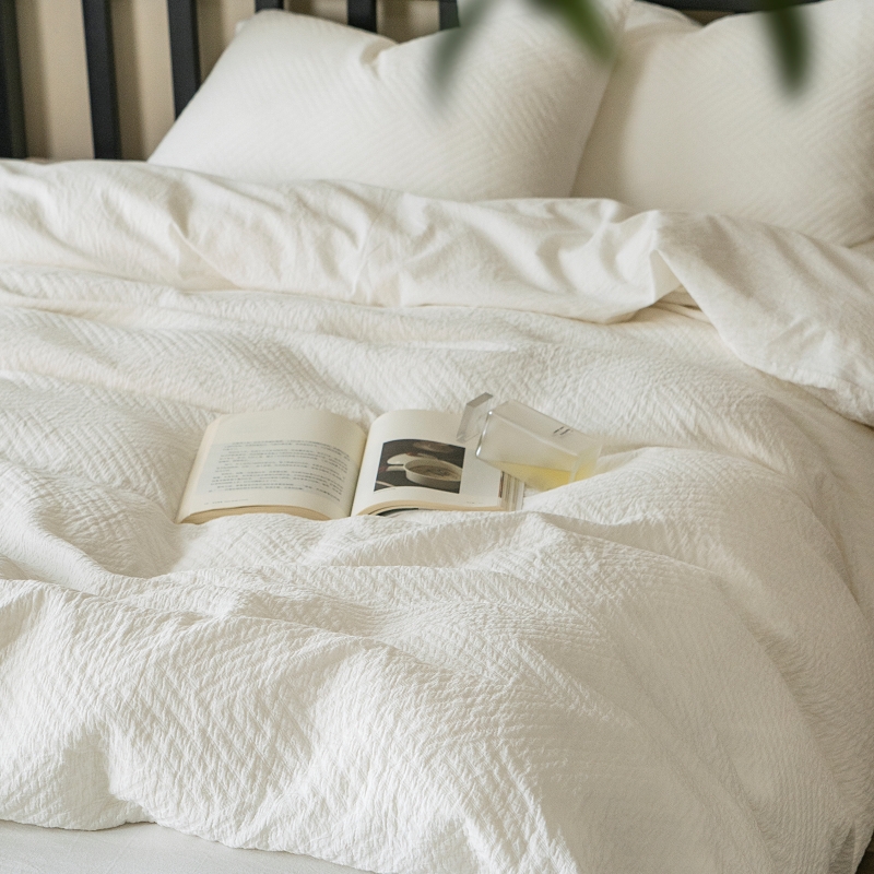 白色天然无漂染四件套全棉日式