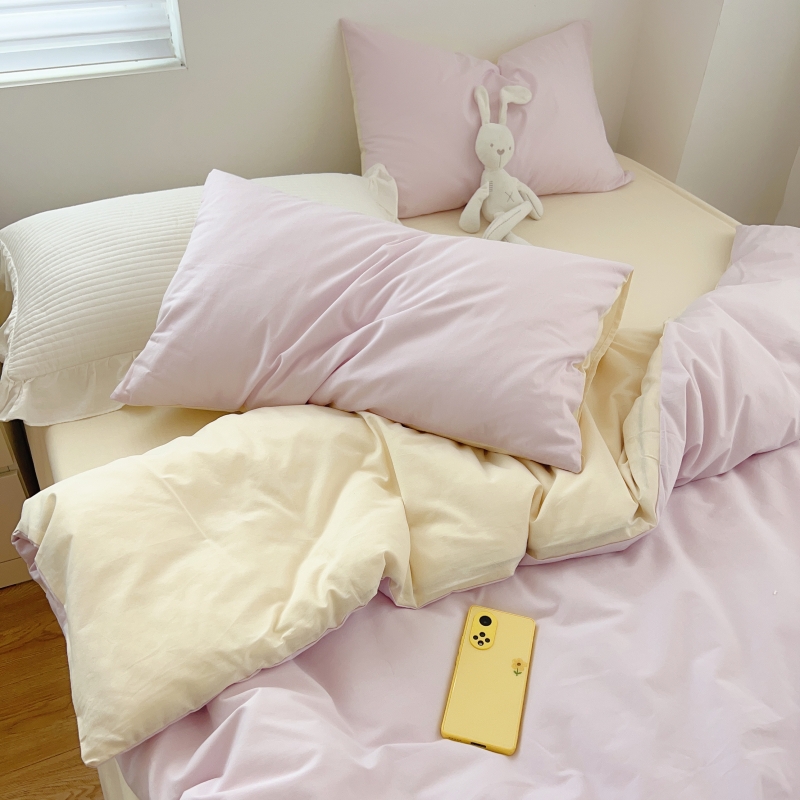 微微紫四件套水洗棉全棉少女心