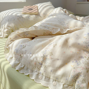 田园风小碎花清新全棉双层纱四件套ins风纯棉床上用品床笠款 床单