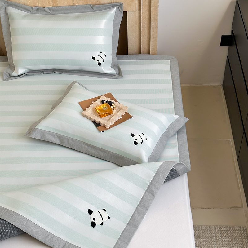 卡通可爱毛巾绣冰丝凉席三件套夏季双人可折叠可水洗空调软席