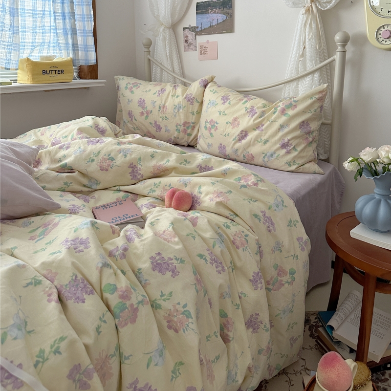 奶油小碎花四件套全棉法式复古