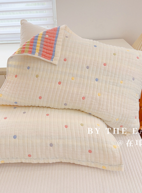 多巴胺彩虹波点纯棉纱布枕巾四季通用柔软家用加厚防头油枕头盖巾