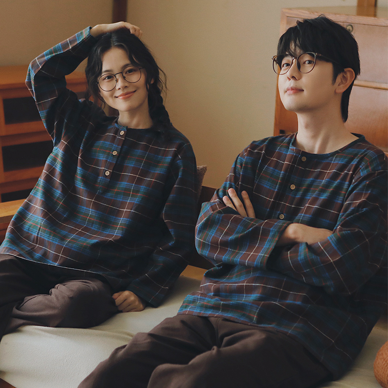 日式风情侣格纹情侣睡衣