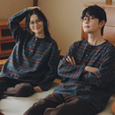 全棉磨毛绒布家居服可外穿套装 秋冬季 风情侣格纹情侣睡衣男款 日式