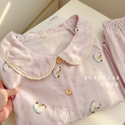 童话小木马柔软双层纱睡衣套装