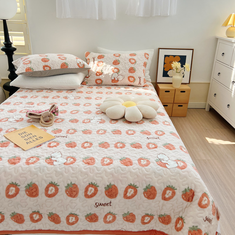 冬季加厚绗缝牛奶绒床盖床单