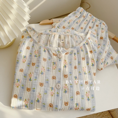 女款全棉卡通小熊家居服活性印染
