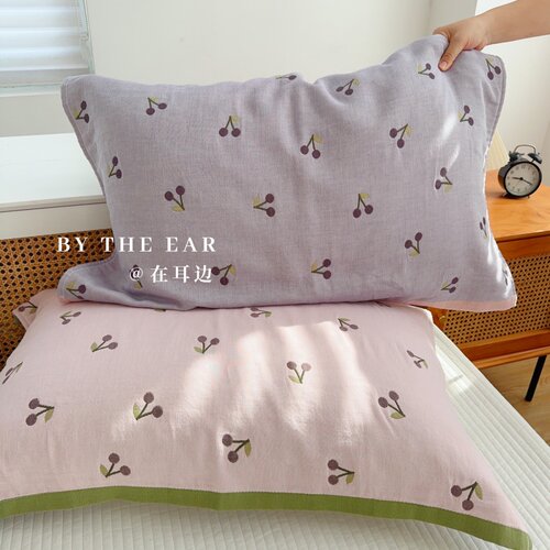 小樱桃全棉纱布枕巾一对装