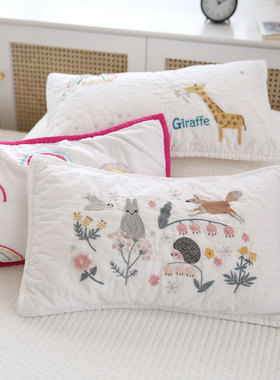 在耳边外贸手工儿童绗缝枕套纯棉刺绣幼儿园枕头套单只30*50cm