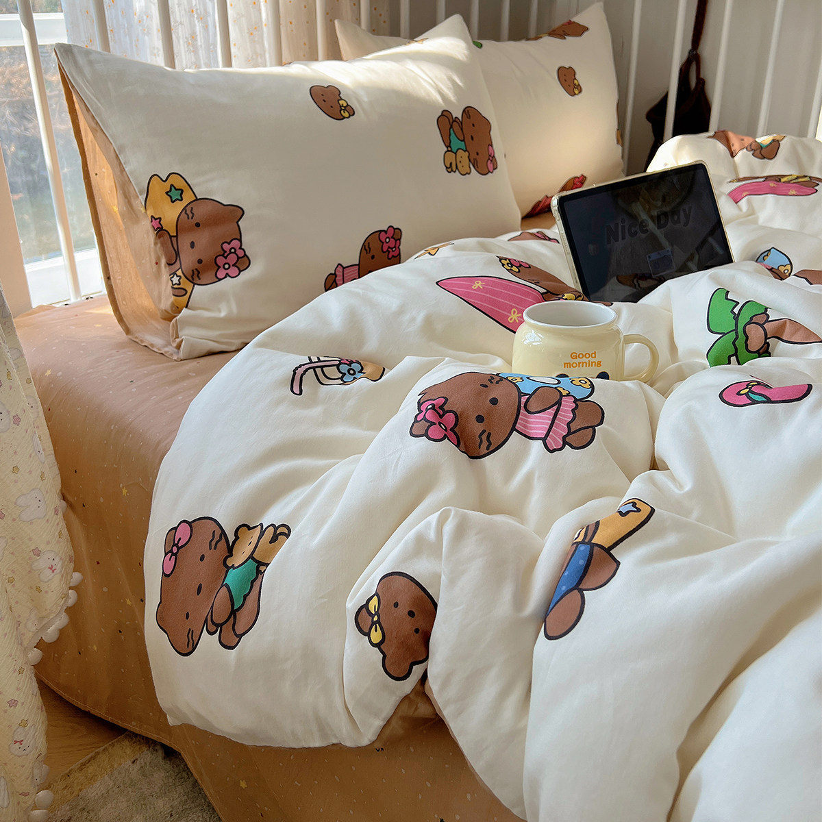 在耳边ins风可爱小猫全棉精梳棉四件套卡通少女心纯棉床品三套件