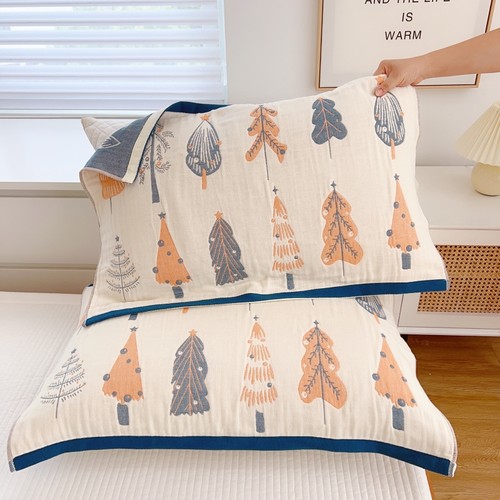 圣诞小树纯棉四层纱布枕头巾